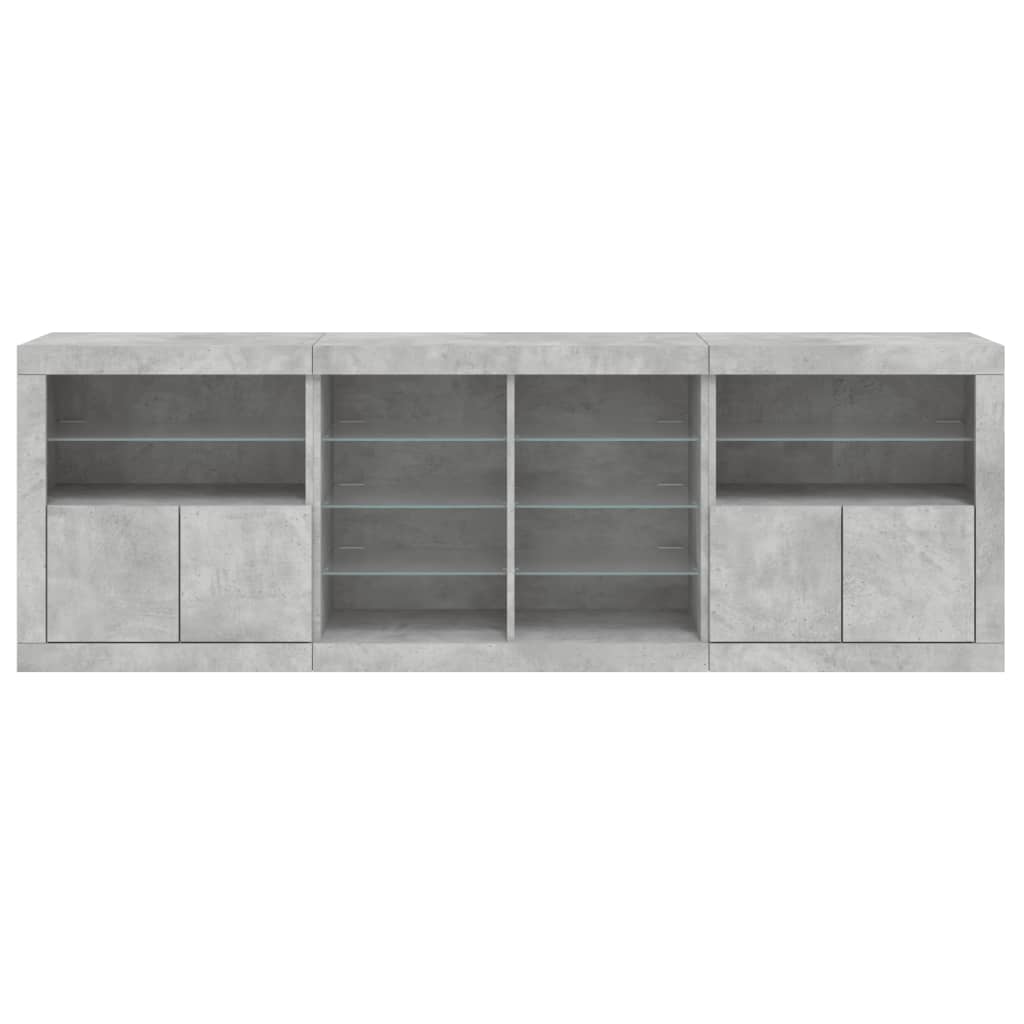 Buffet avec lumières LED gris béton 202x37x67 cm