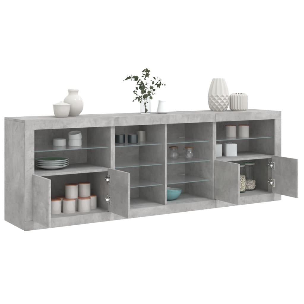 Buffet avec lumières LED gris béton 202x37x67 cm