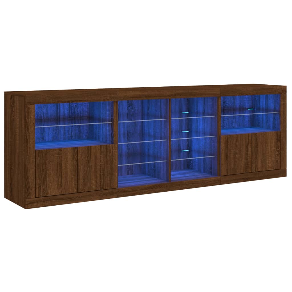 Buffet avec lumières LED chêne marron 202x37x67 cm