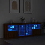 Buffet avec lumières LED chêne marron 202x37x67 cm