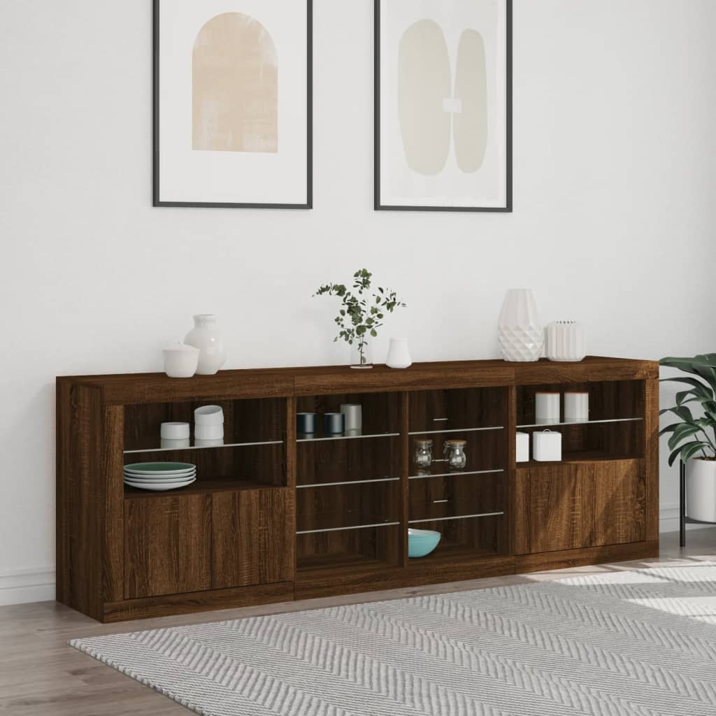 Buffet avec lumières LED chêne marron 202x37x67 cm