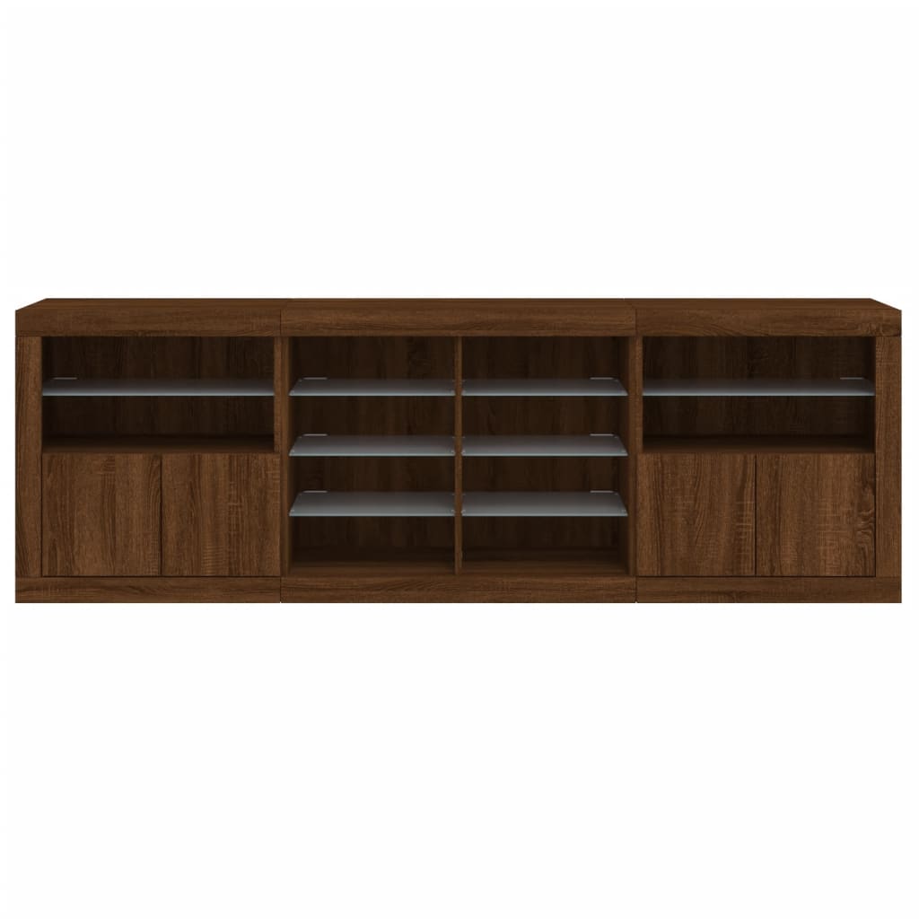 Buffet avec lumières LED chêne marron 202x37x67 cm