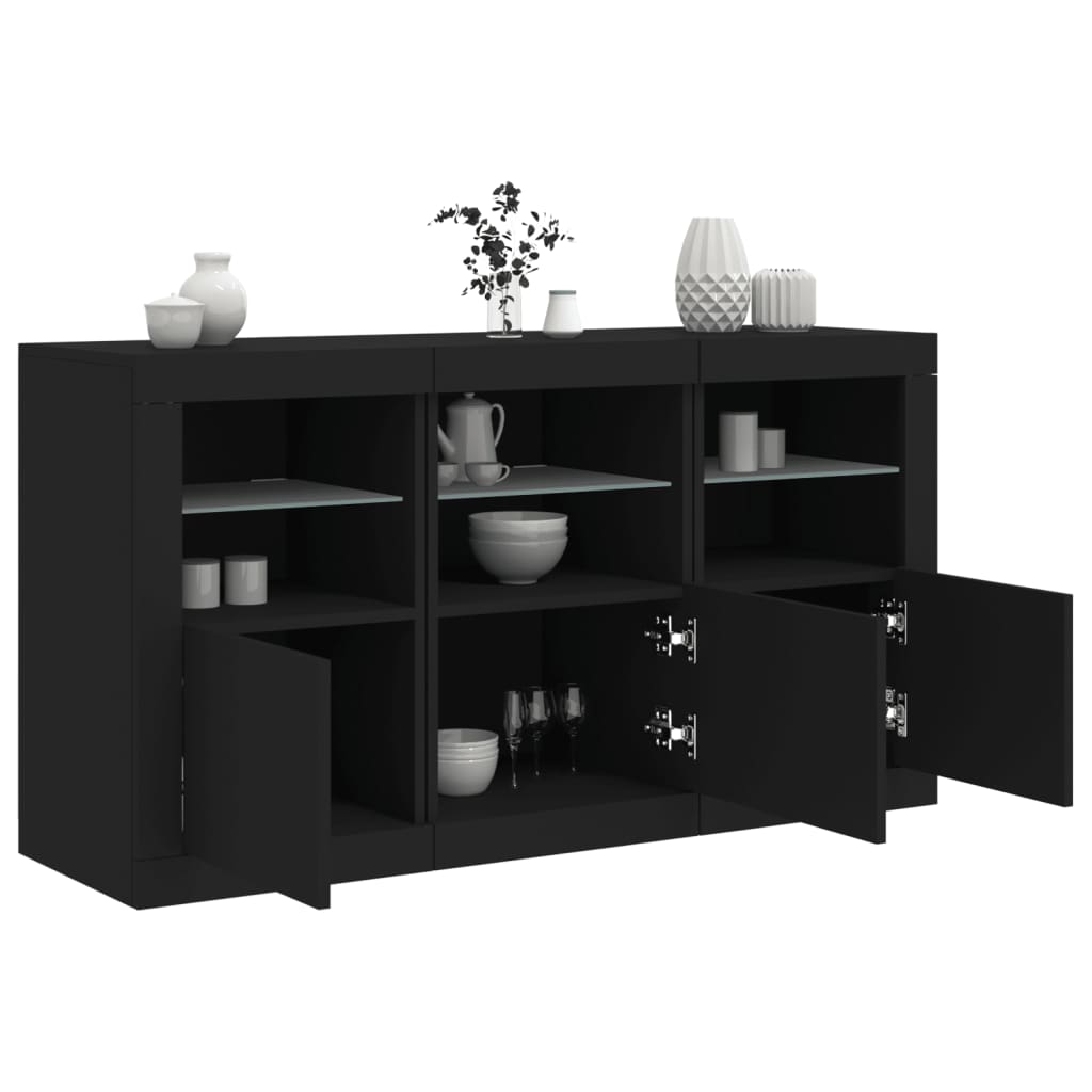 Buffet avec lumières LED noir 123x37x67 cm