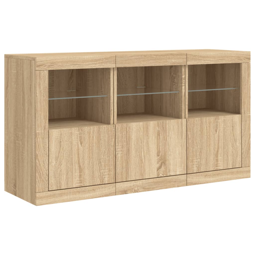 Buffet avec lumières LED chêne sonoma 123x37x67 cm