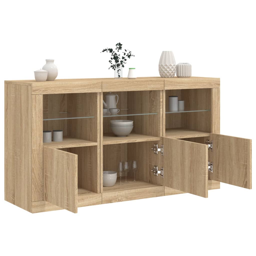 Buffet avec lumières LED chêne sonoma 123x37x67 cm