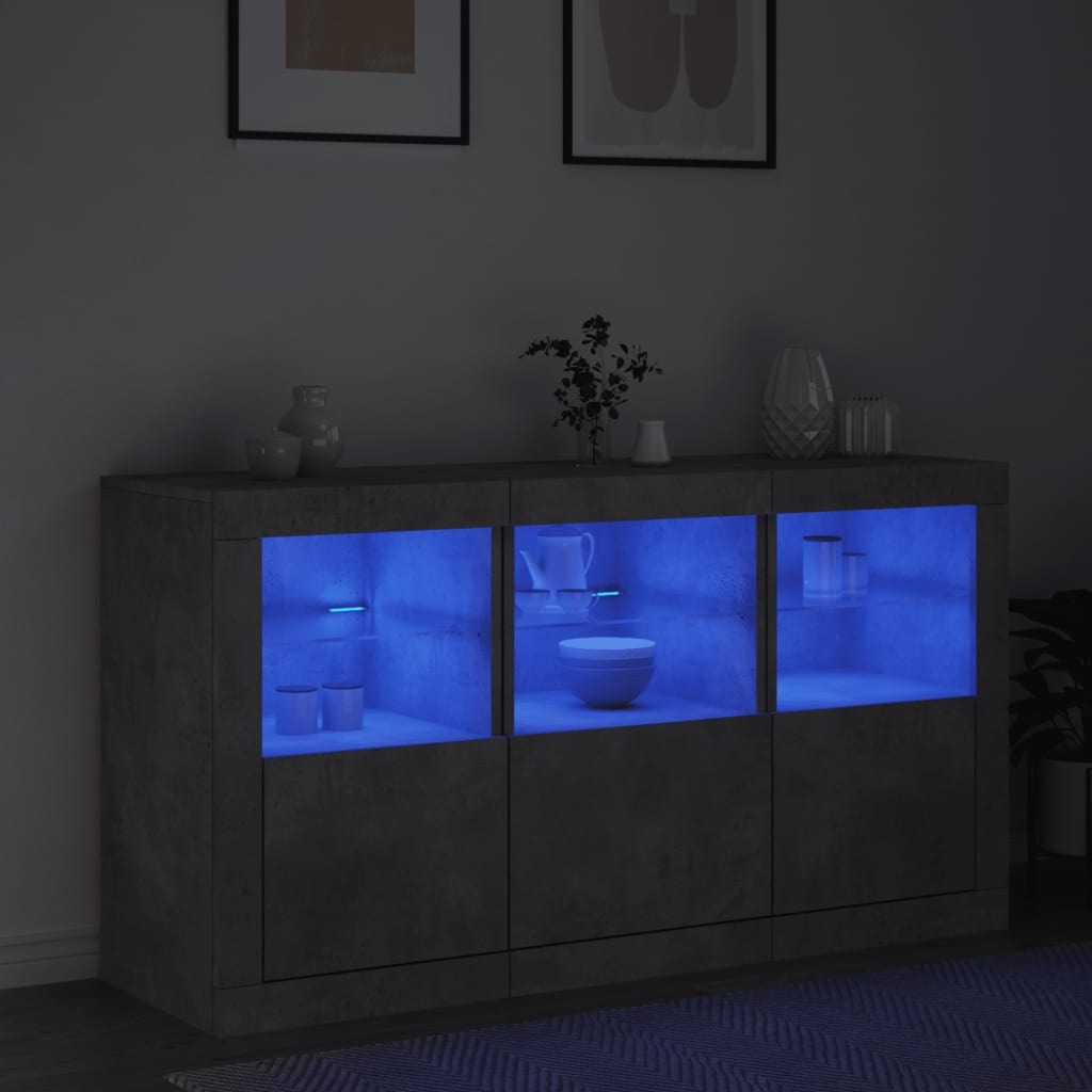 Buffet avec lumières LED gris béton 123x37x67 cm