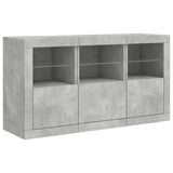 Buffet avec lumières LED gris béton 123x37x67 cm