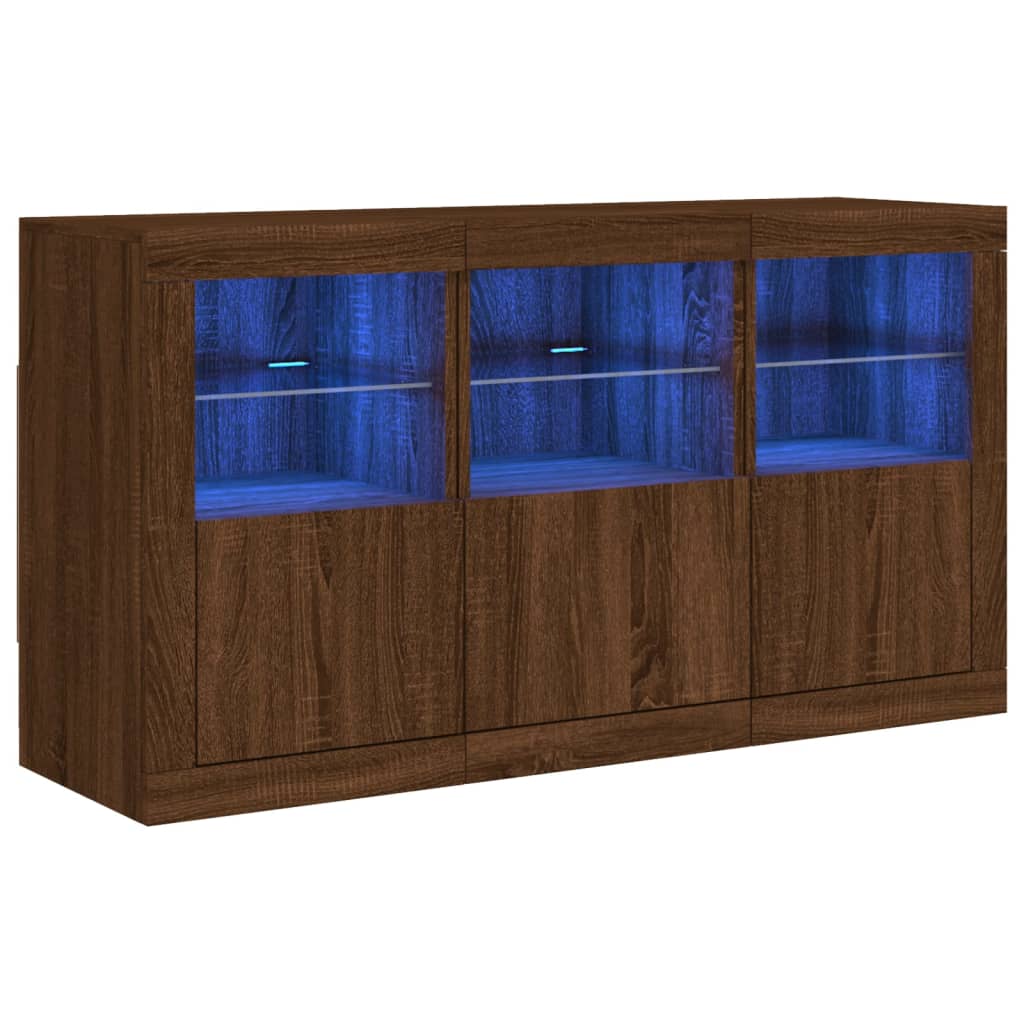 Buffet avec lumières LED chêne marron 123x37x67 cm