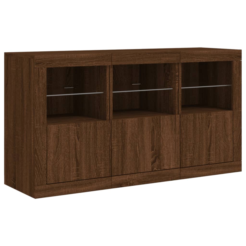 Buffet avec lumières LED chêne marron 123x37x67 cm