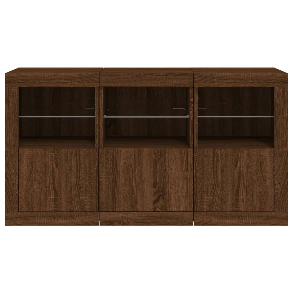 Buffet avec lumières LED chêne marron 123x37x67 cm