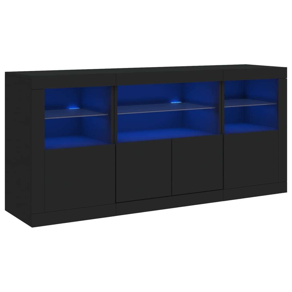 Buffet avec lumières LED noir 142,5x37x67 cm