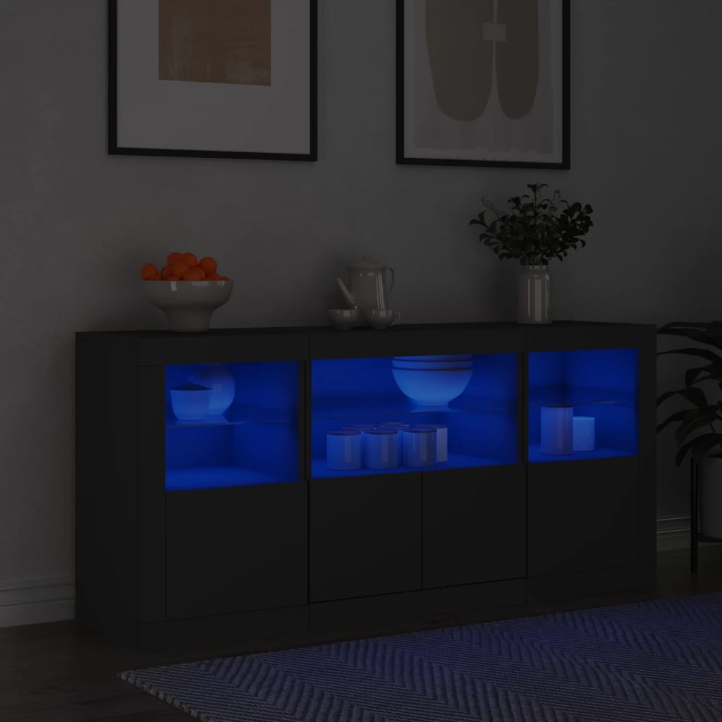 Buffet avec lumières LED noir 142,5x37x67 cm