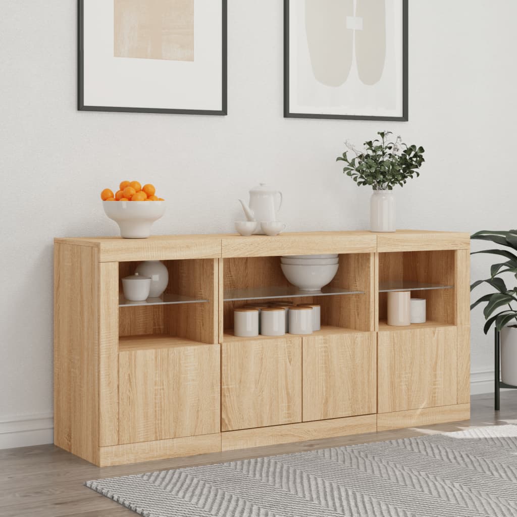 Sideboard with LED lights sonoma oak 142.5x37x67 cm