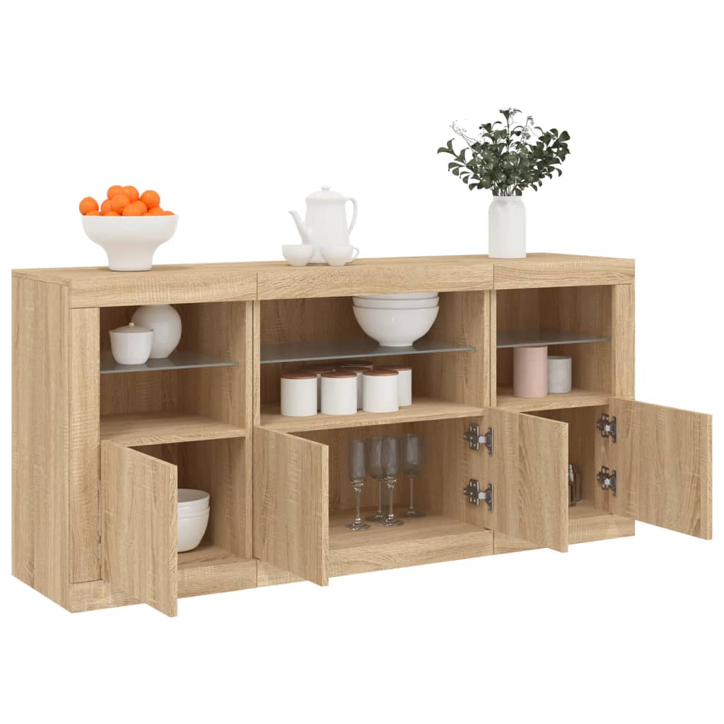 Sideboard with LED lights sonoma oak 142.5x37x67 cm