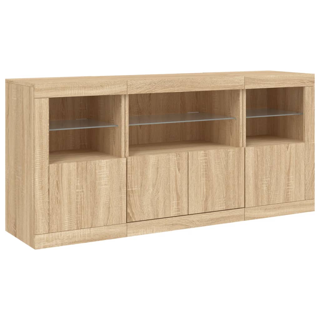 Sideboard with LED lights sonoma oak 142.5x37x67 cm