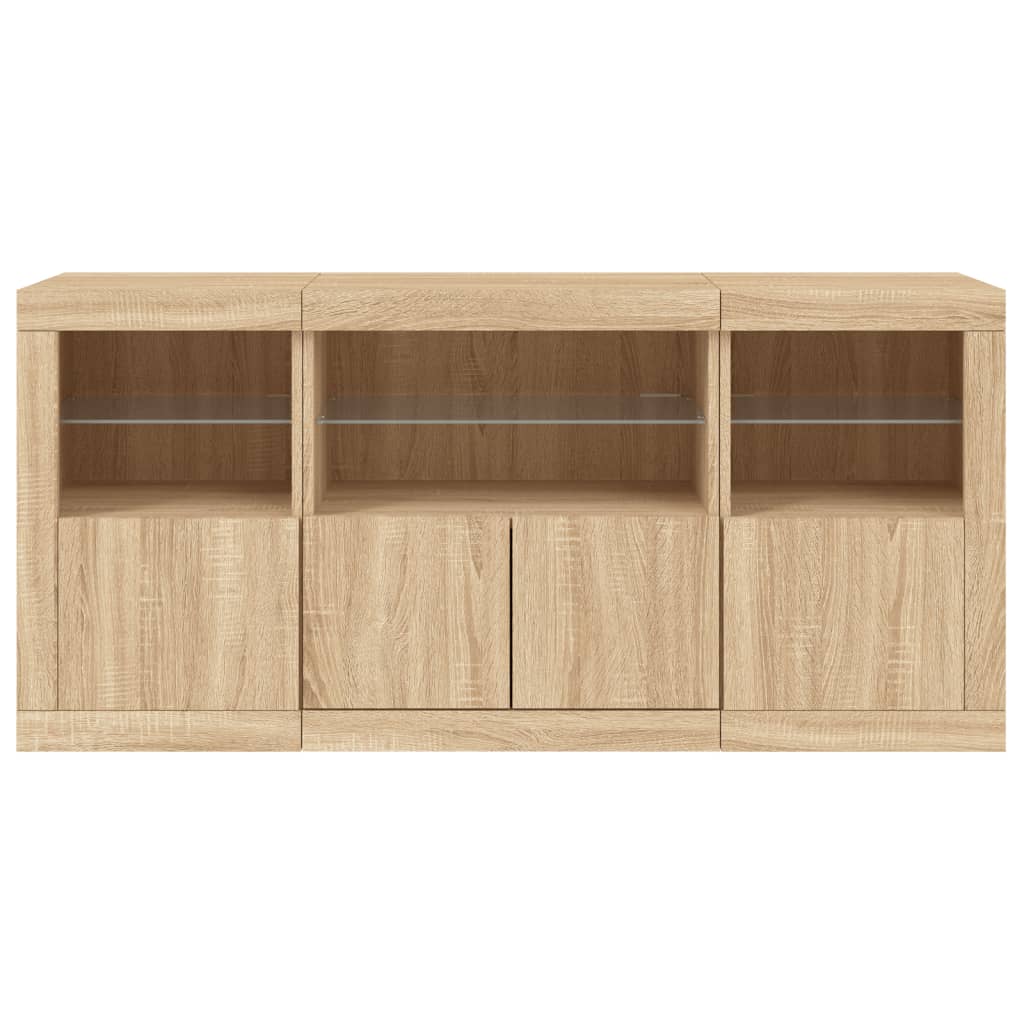 Sideboard with LED lights sonoma oak 142.5x37x67 cm