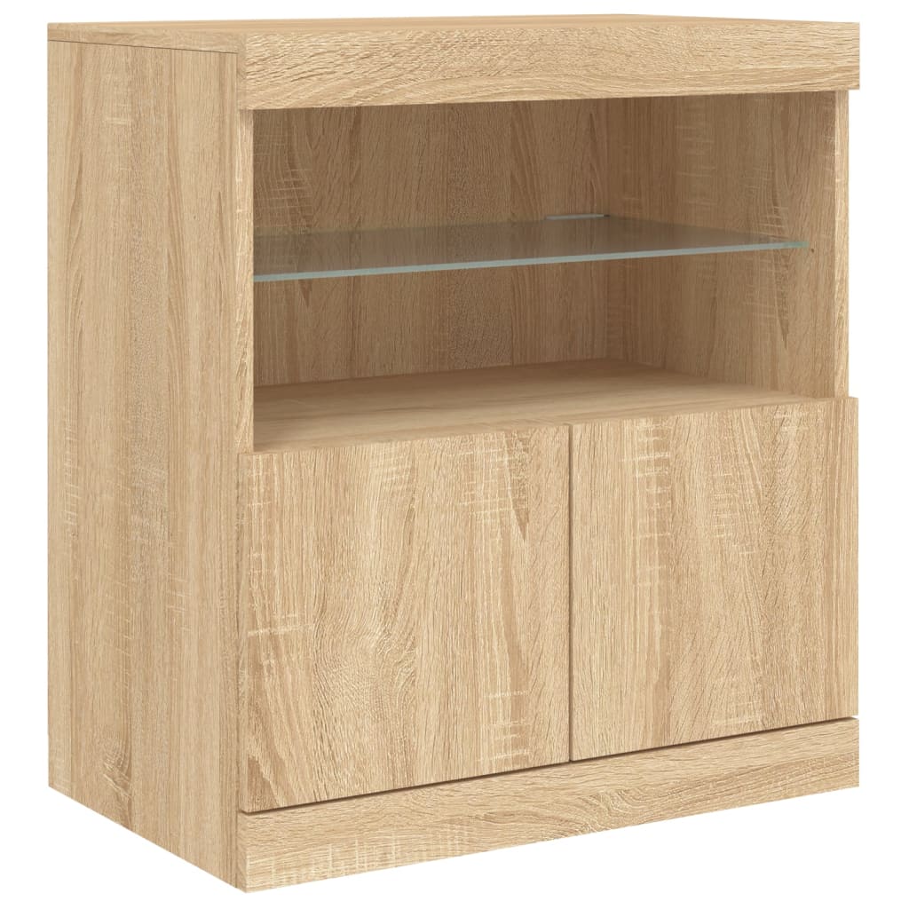 Sideboard with LED lights sonoma oak 142.5x37x67 cm