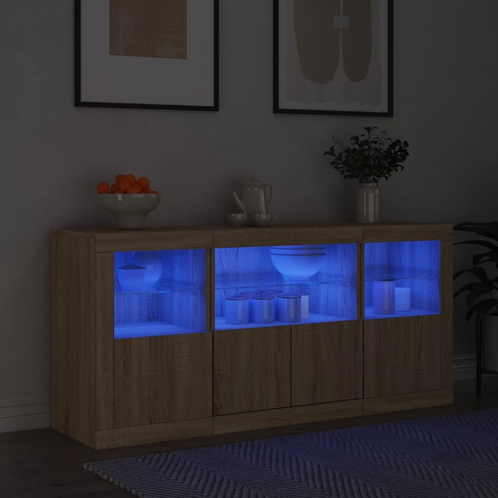 Sideboard with LED lights sonoma oak 142.5x37x67 cm