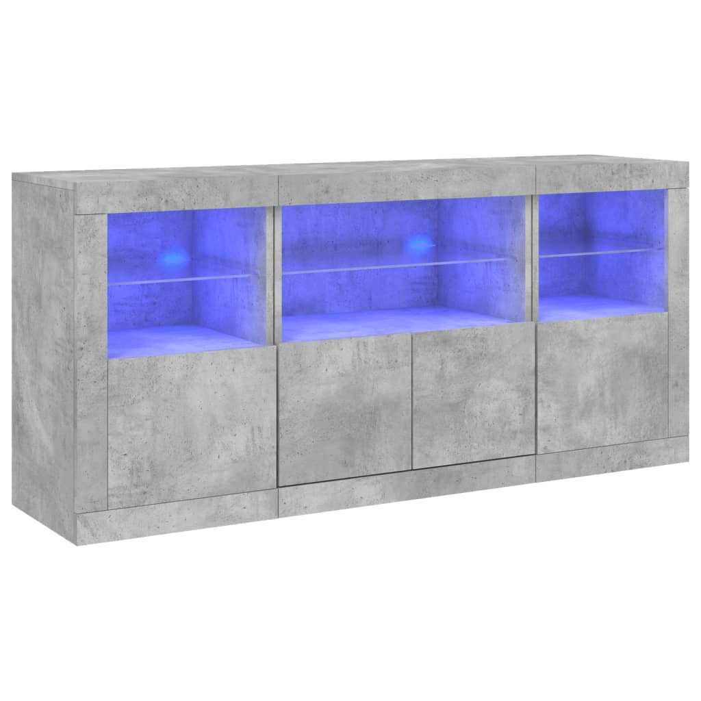 Buffet avec lumières LED gris béton 142,5x37x67 cm