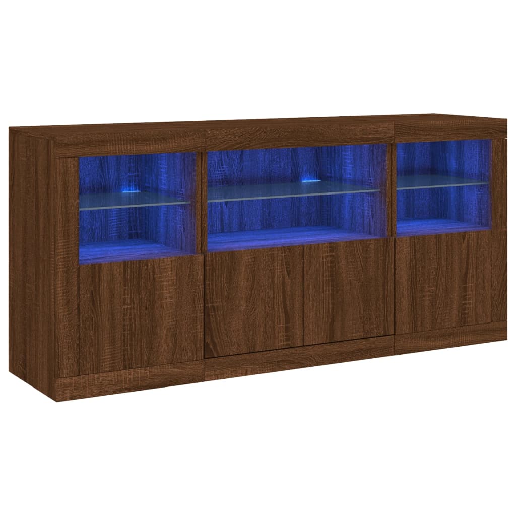 Sideboard mit LED-Leuchten, braune Eiche, 142,5 x 37 x 67 cm