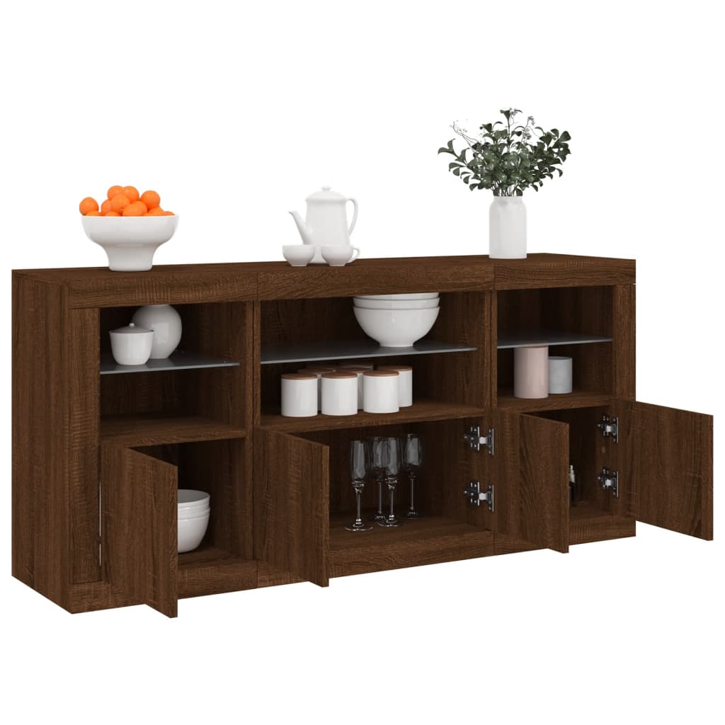 Sideboard mit LED-Leuchten, braune Eiche, 142,5 x 37 x 67 cm