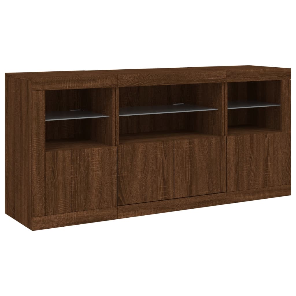 Sideboard mit LED-Leuchten, braune Eiche, 142,5 x 37 x 67 cm