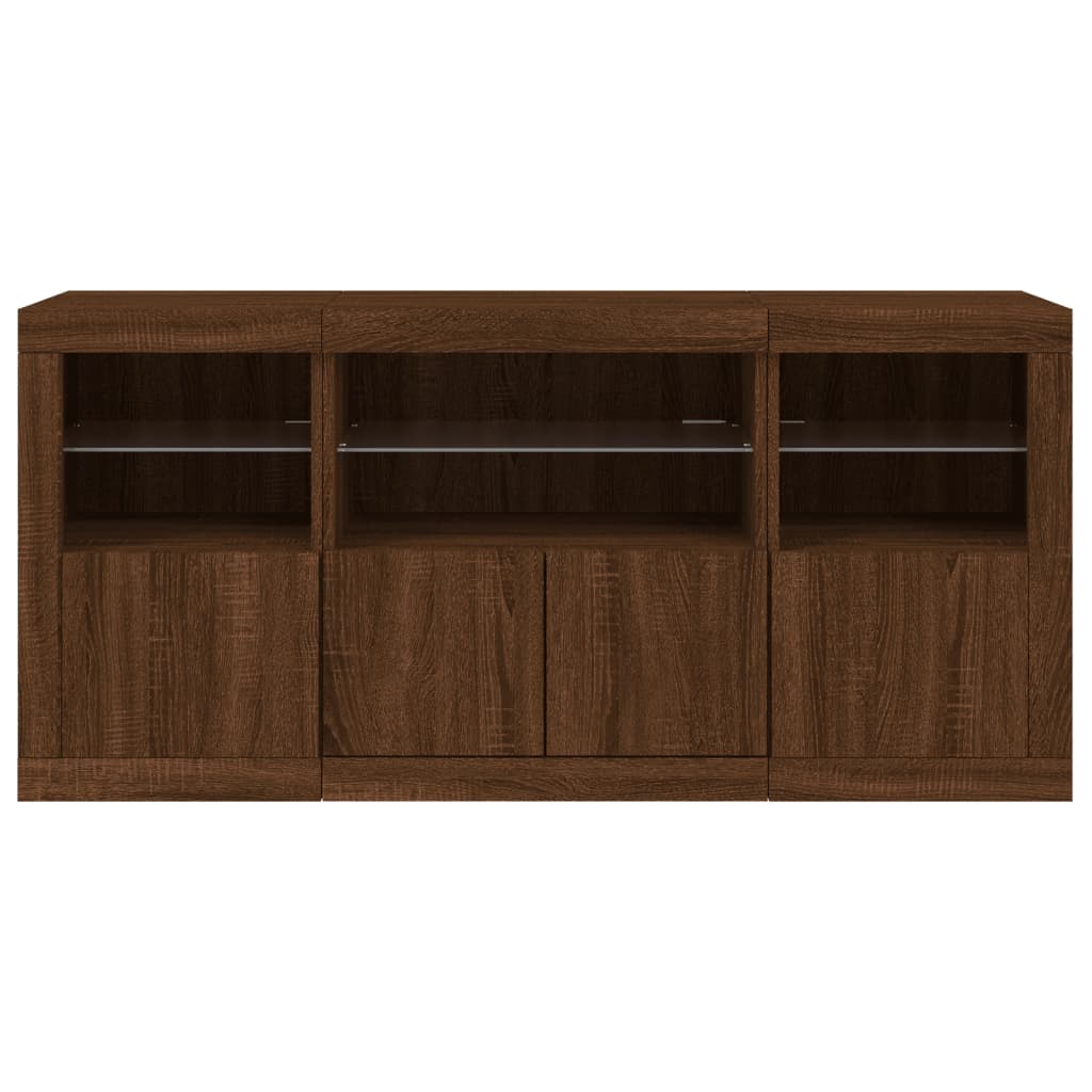 Sideboard mit LED-Leuchten, braune Eiche, 142,5 x 37 x 67 cm