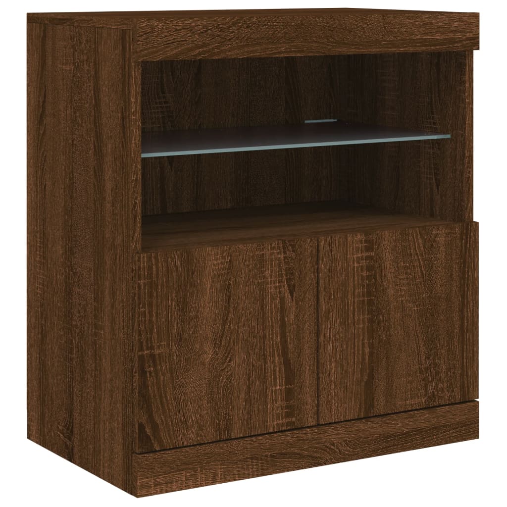 Buffet avec lumières LED chêne marron 142,5x37x67 cm