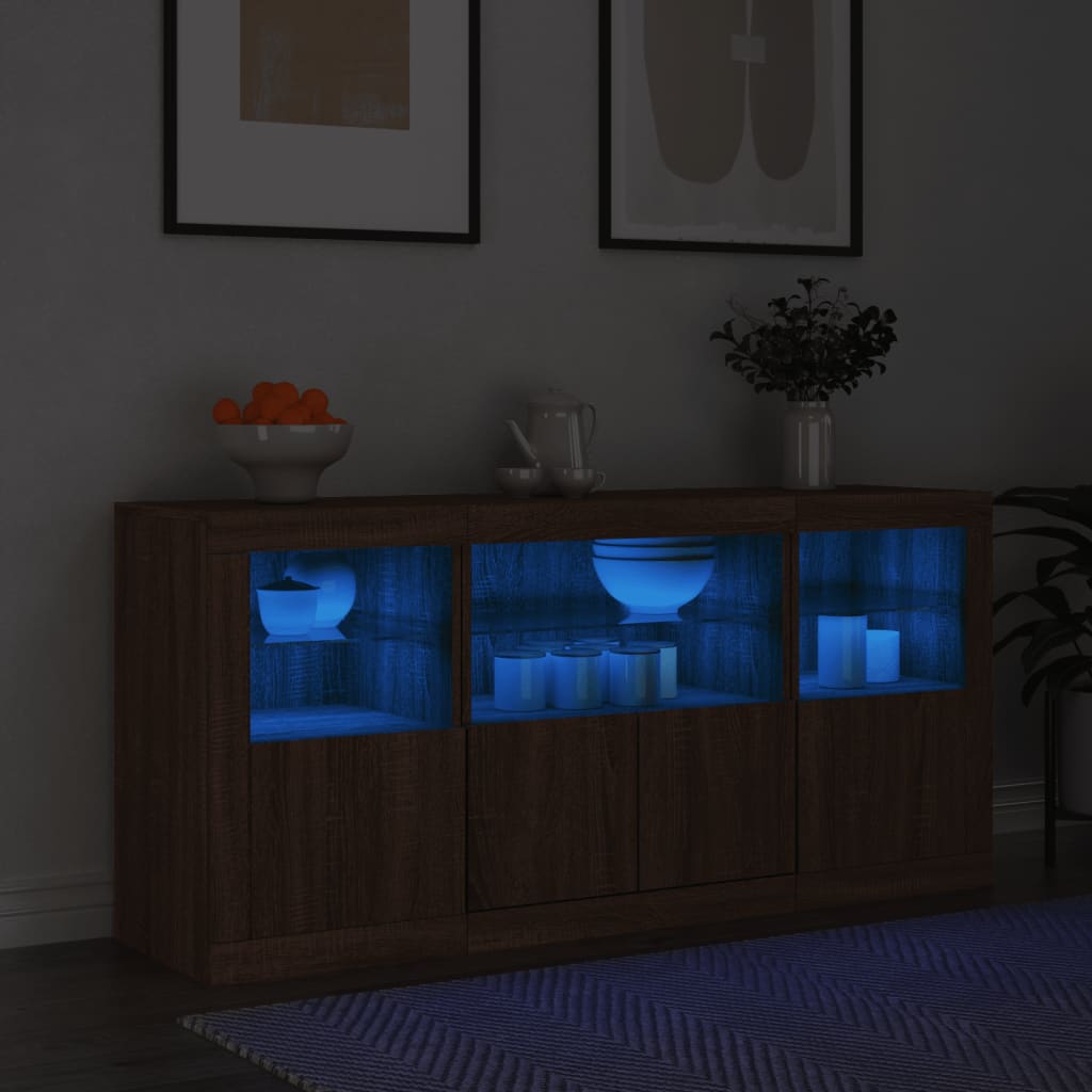 Sideboard mit LED-Leuchten, braune Eiche, 142,5 x 37 x 67 cm