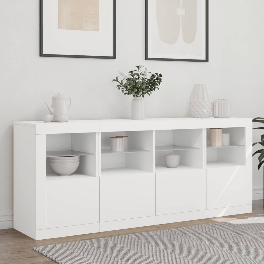 Sideboard with white LED lights 163x37x67 cm