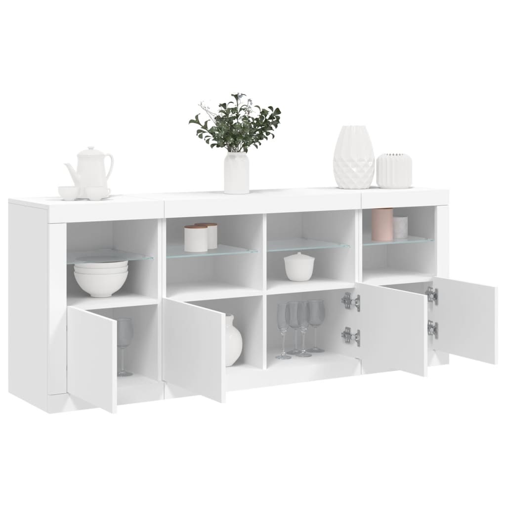 Sideboard with white LED lights 163x37x67 cm