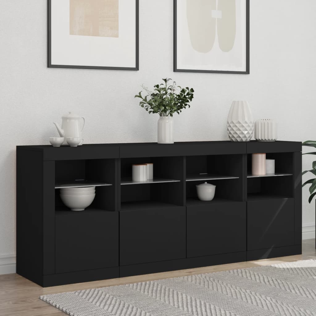 Sideboard with LED lights black 163x37x67 cm