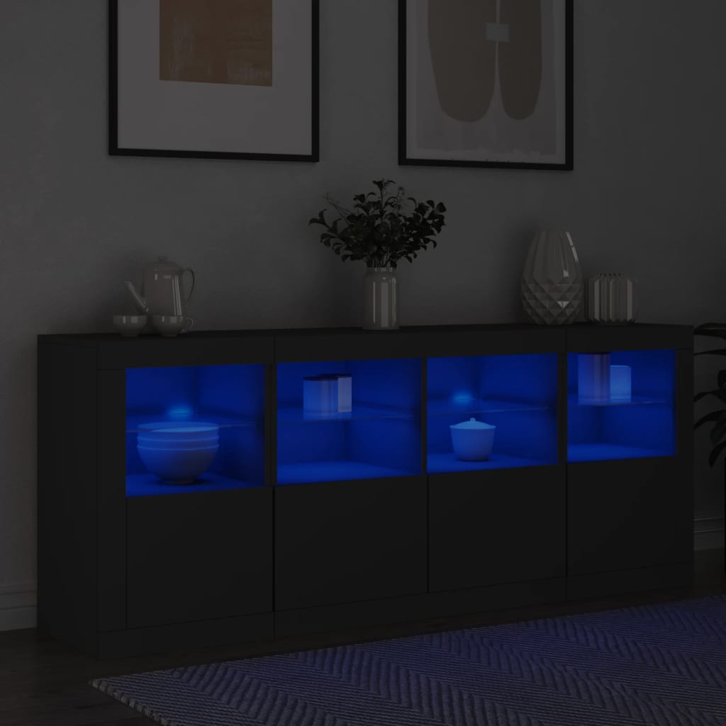 Sideboard with LED lights black 163x37x67 cm