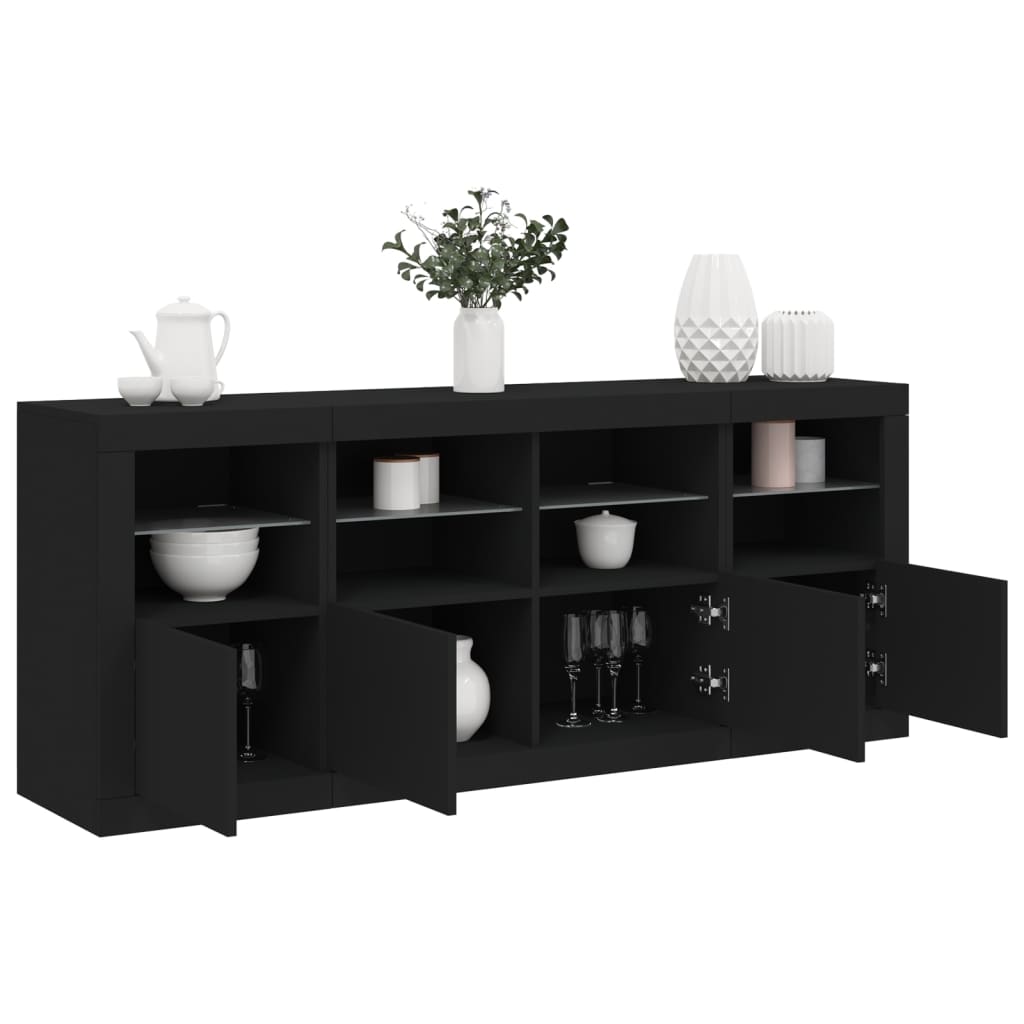 Sideboard with LED lights black 163x37x67 cm