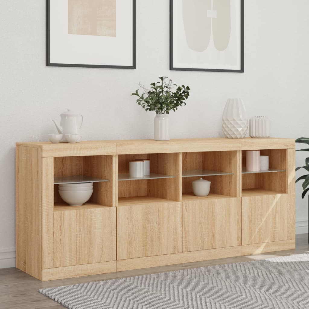 Sideboard mit LED-Leuchten Sonoma-Eiche 163x37x67 cm