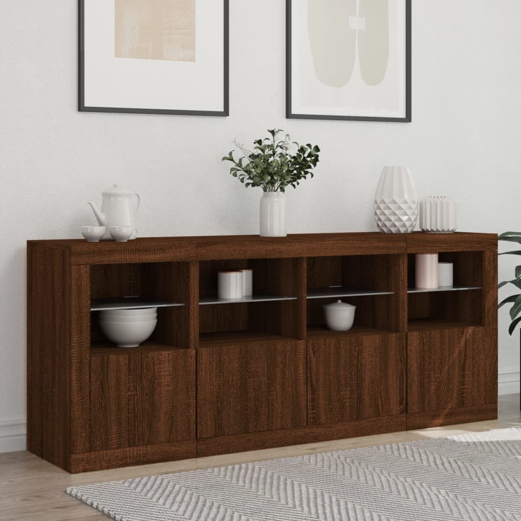 Sideboard mit LED-Leuchten, braune Eiche, 163 x 37 x 67 cm