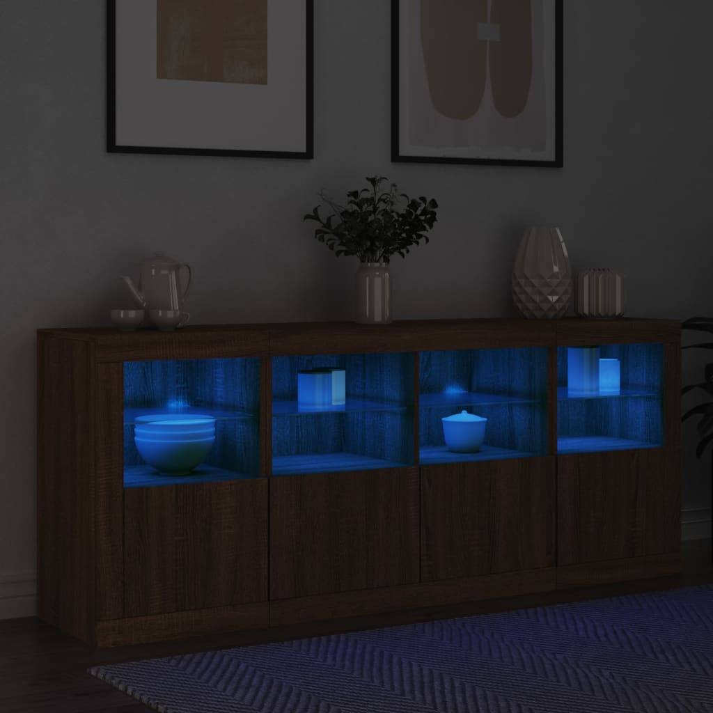 Buffet avec lumières LED chêne marron 163x37x67 cm