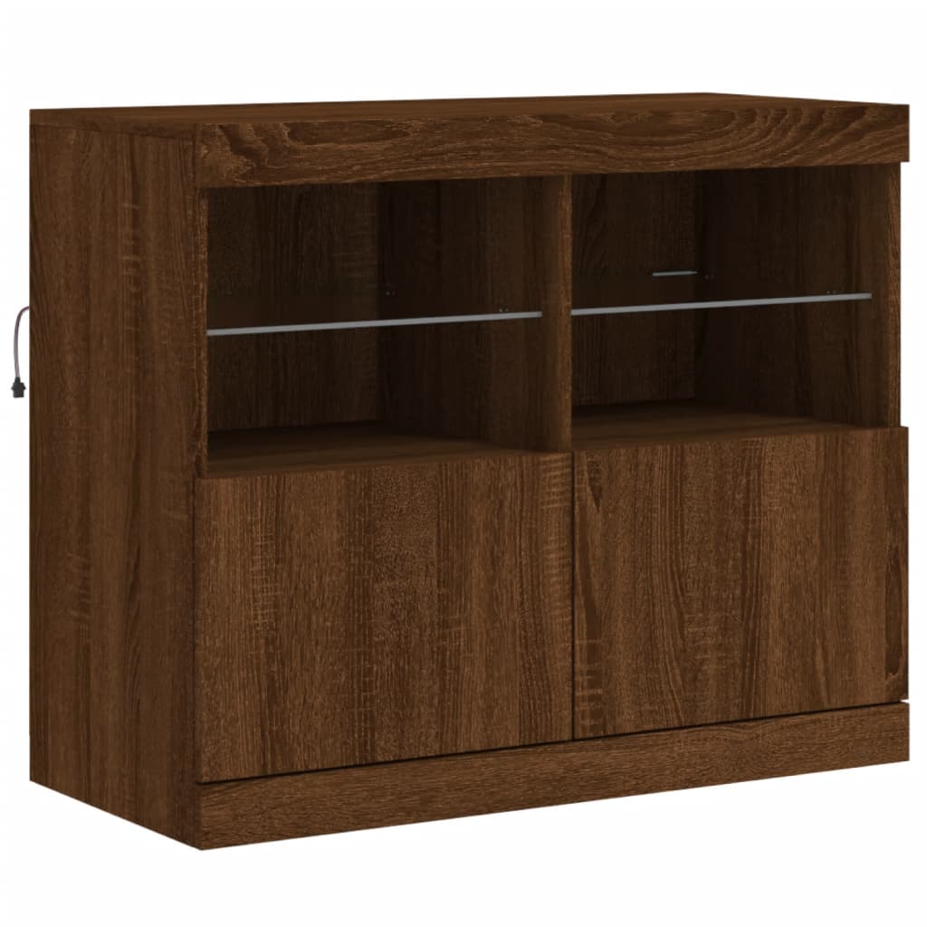 Sideboard mit LED-Leuchten, braune Eiche, 163 x 37 x 67 cm