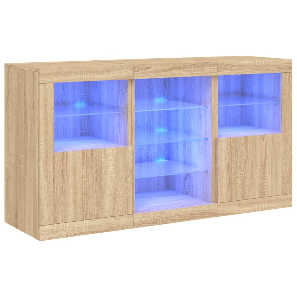 Buffet avec lumières LED chêne sonoma 123x37x67 cm