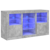 Buffet avec lumières LED gris béton 123x37x67 cm