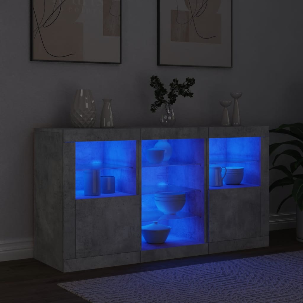 Buffet avec lumières LED gris béton 123x37x67 cm