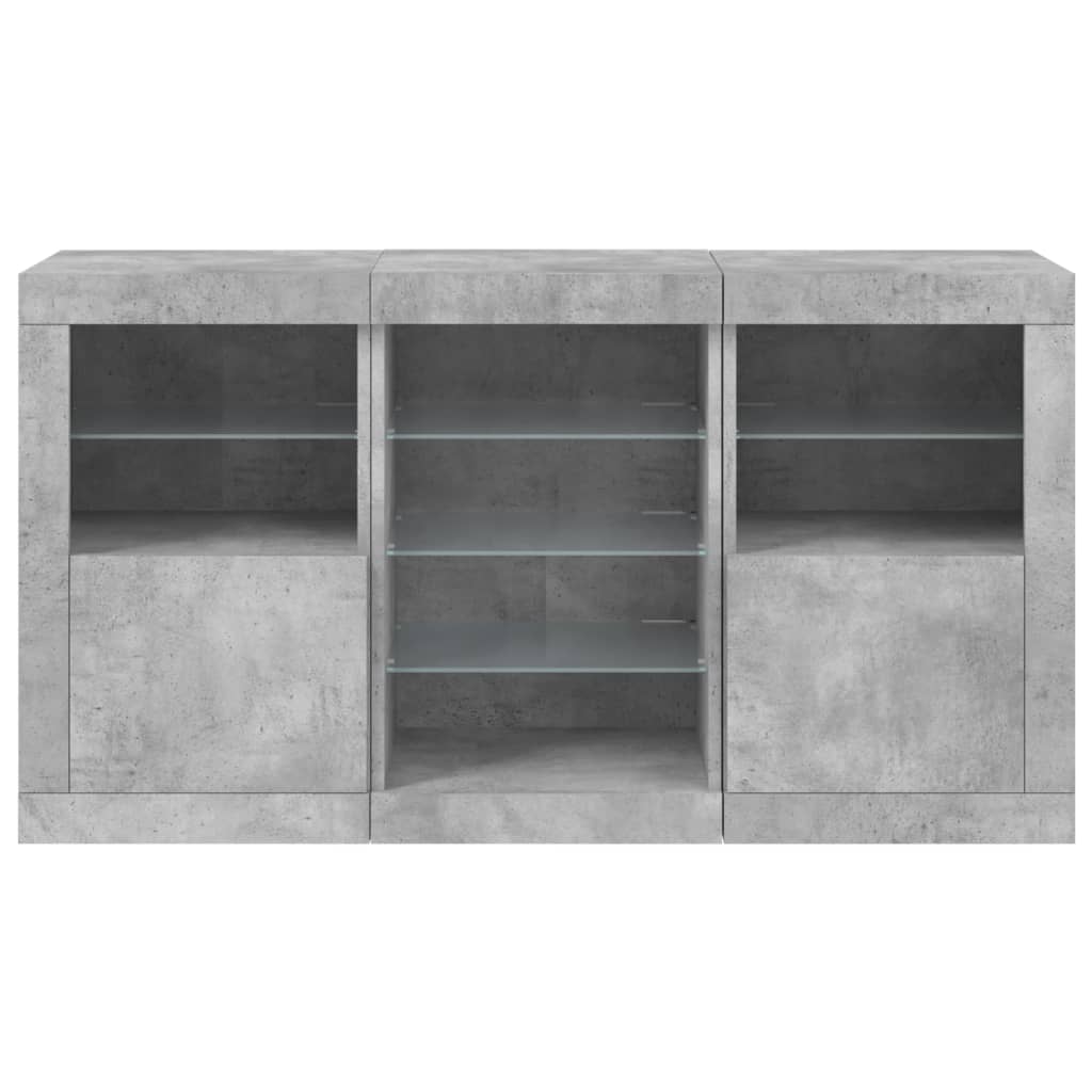 Buffet avec lumières LED gris béton 123x37x67 cm