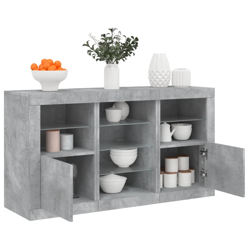 Buffet avec lumières LED gris béton 123x37x67 cm