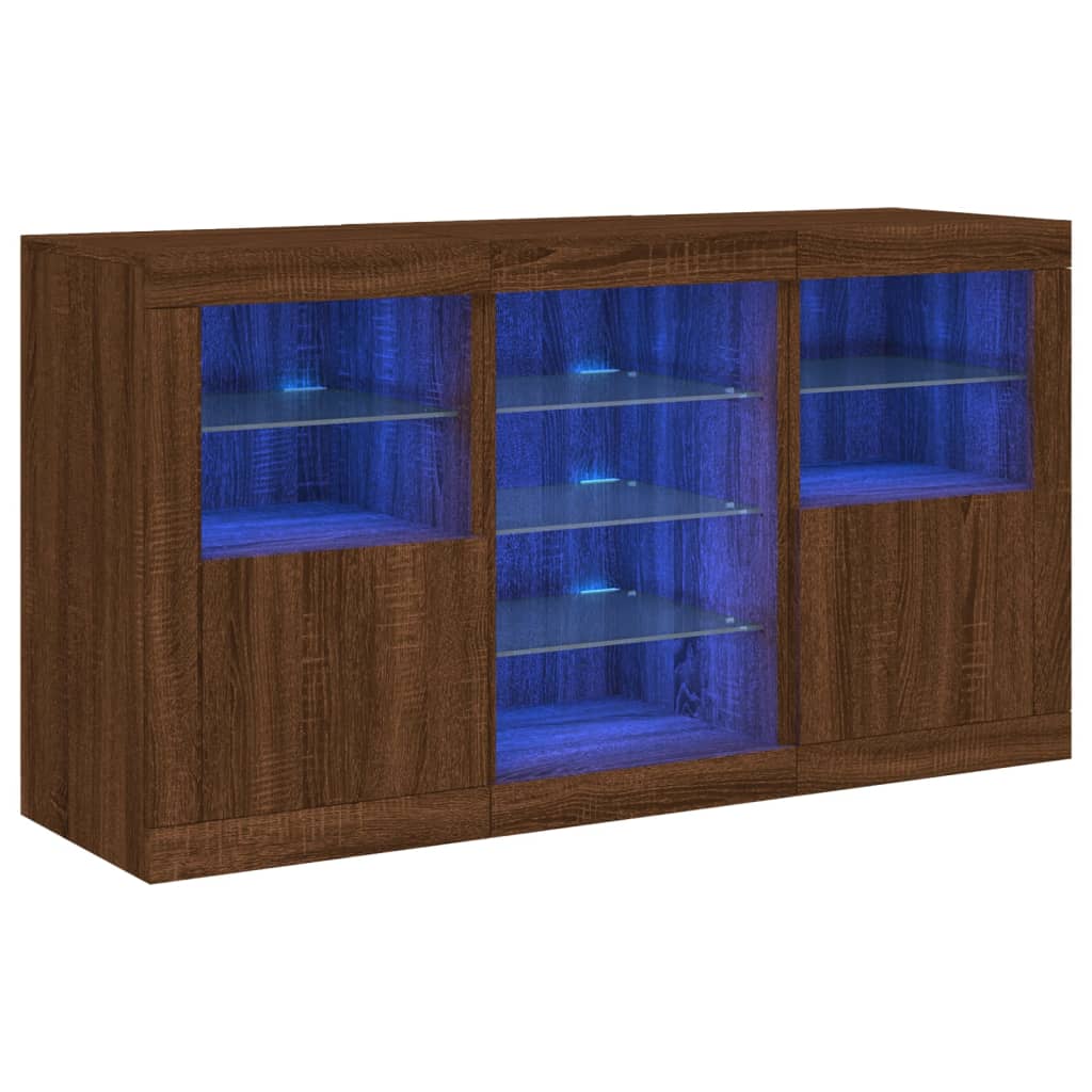 Buffet avec lumières LED chêne marron 123x37x67 cm