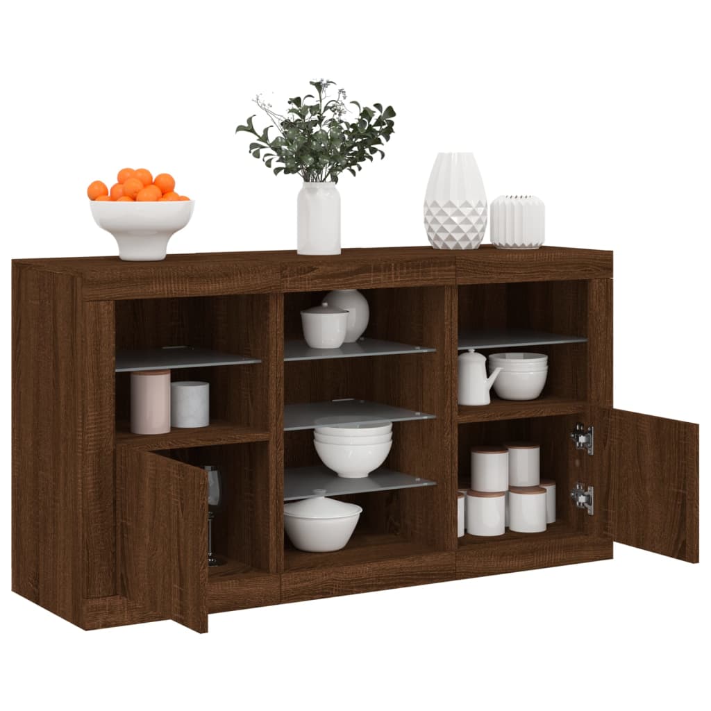 Buffet avec lumières LED chêne marron 123x37x67 cm