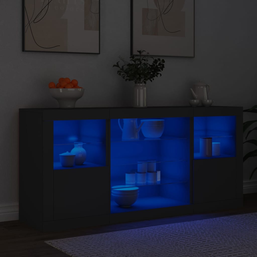 Buffet avec lumières LED noir 142,5x37x67 cm