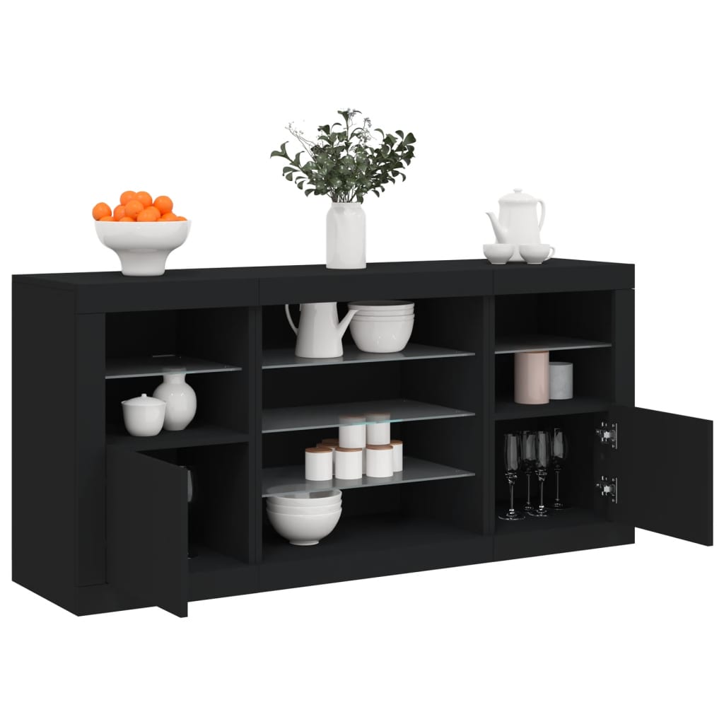 Buffet avec lumières LED noir 142,5x37x67 cm