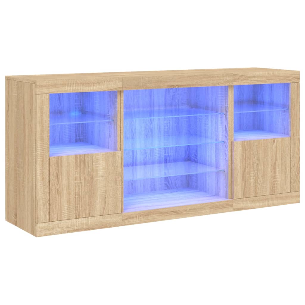 Buffet avec lumières LED chêne sonoma 142,5x37x67 cm