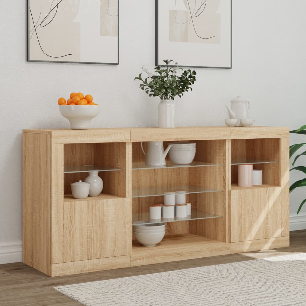 Sideboard with LED lights sonoma oak 142.5x37x67 cm