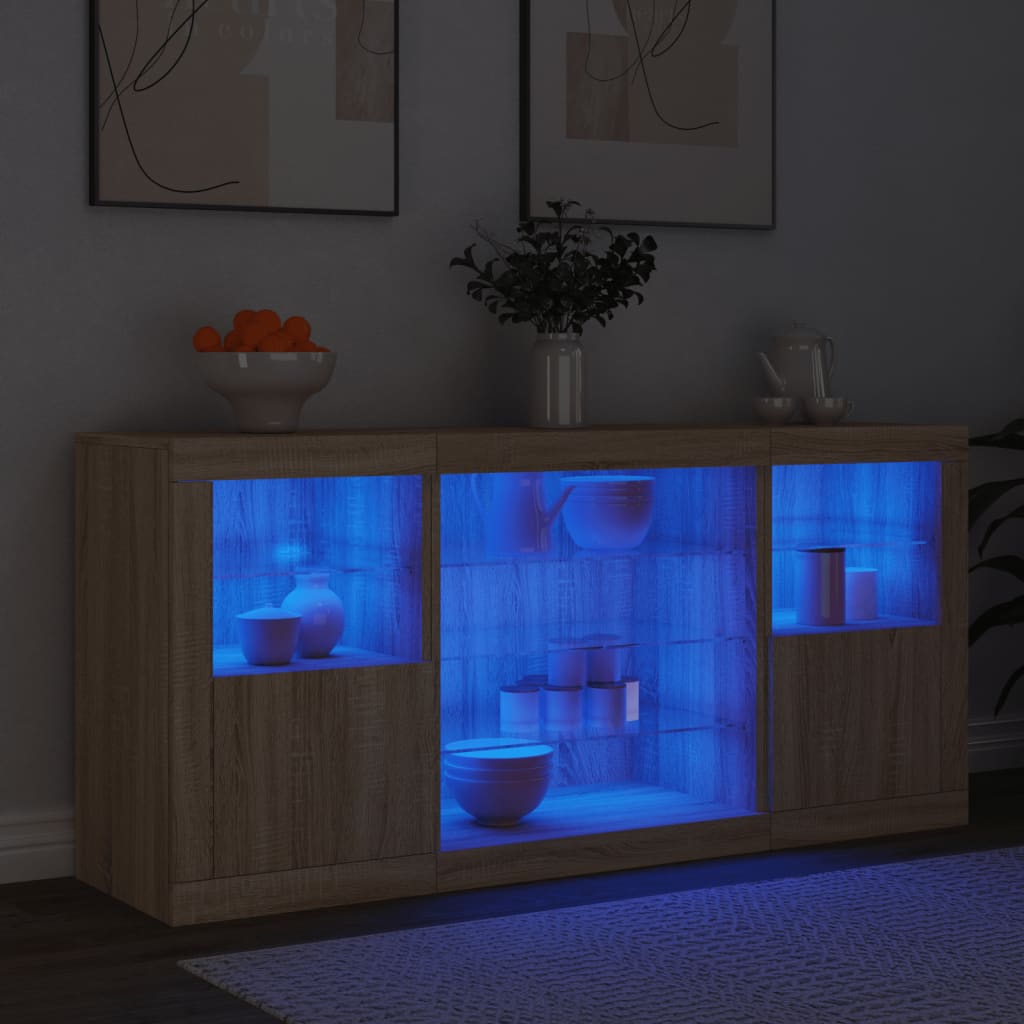 Buffet avec lumières LED chêne sonoma 142,5x37x67 cm